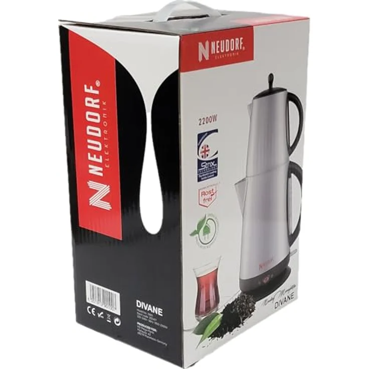 Neudorf Elektronik Teemaschine DIVANE (schwarz) mit autom. Abschaltung & Warmhaltefunktion/ 2200 & 150 Watt/robuste sparsame Technik/Duales-Heizsystem/Überhitzungsschutz/Edelstahl/ 1 & 1,7 Liter – Bild 2