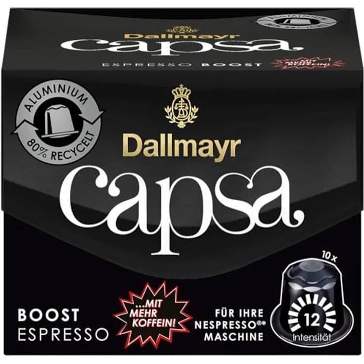 Dallmayr Capsa Espresso Boost, Nespresso kompatibel Kapsel, mit mehr Koffein, Kaffeekapsel, Espressokapsel, 10 Kapseln, 56 g – Bild 2