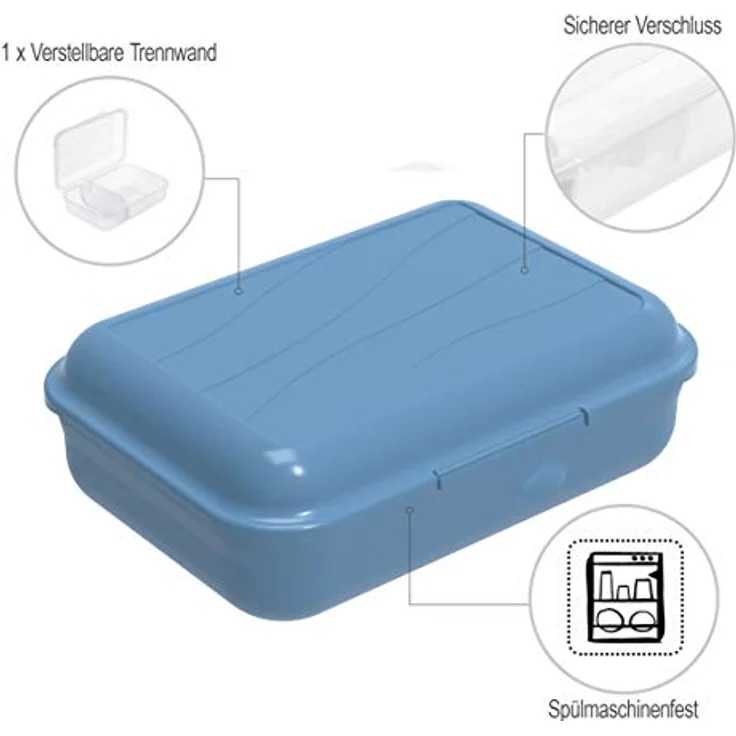 Rotho Fun Vesperdose mit herausnehmbarer Trennwand, Kunststoff (BPA -frei), blau, Gr. S - 0.9 Liter (17,7 x 12,9 x 6 cm) – Bild 3