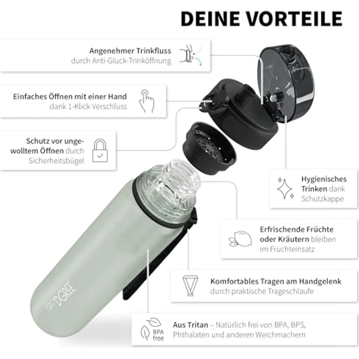 Trinkflasche Wasserflasche Fruchteinsatz 0,65L - BPA-Frei uberBottle 720 DGREE champagne – Bild 2