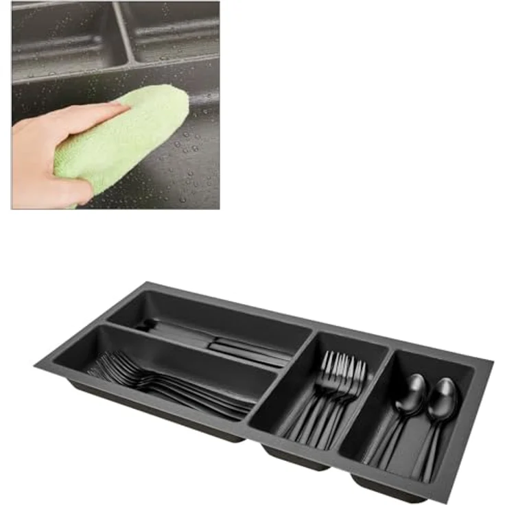 SO-TECH® Besteckeinsatz Orga-Box 2 silbergrau Canvas Leinwand Struktur für Nobilia, 209 mm Breite, Anthrazit – Bild 2
