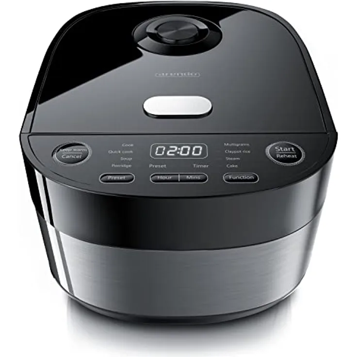 Arendo Rice Cooker 305648- Reiskocher Multikocher digital und Dampfgarer 4L – 3D Heizsystem – 8 Programme – Warmhaltefunktion – Timer – Antihaftbeschichtung - inkl. Dampfgareinsatz, Messbecher, Reislöffel, Schwarz