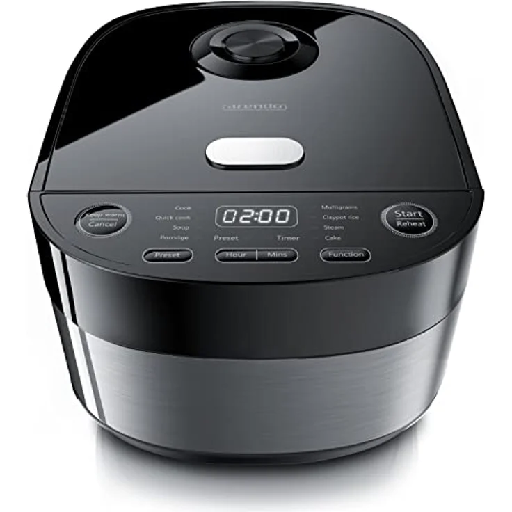 Arendo Rice Cooker 305648- Reiskocher Multikocher digital und Dampfgarer 4L – 3D Heizsystem – 8 Programme – Warmhaltefunktion – Timer – Antihaftbeschichtung - inkl. Dampfgareinsatz, Messbecher, Reislöffel, Schwarz – Bild 1