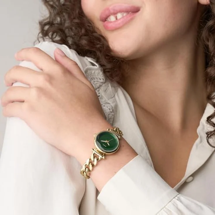 Fossil Carlie ES5441 Damen 28MM Goldfarbene Edelstahluhr mit grünem Zifferblatt und 50m Wasserdichtigkeit – Bild 2