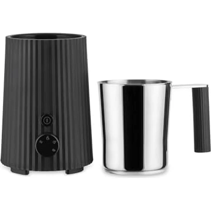 Alessi Plissé Milchaufschäumer, Schwarz, mit Falten-Design und Stahlkorpus – Bild 2