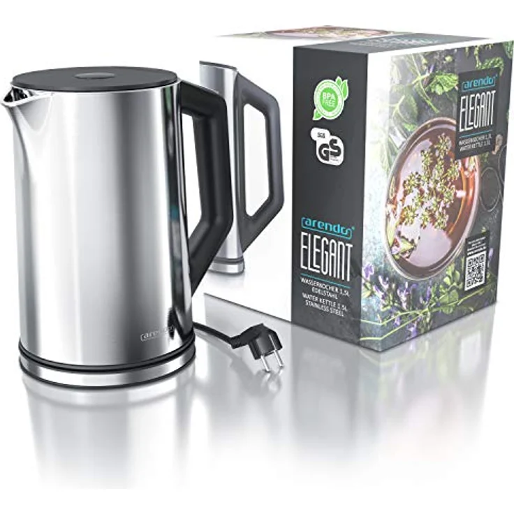 Arendo Edelstahl Wasserkocher mit Temperatureinstellung 40-100 Grad in 5er Schritten - Doppelwand Design - Modell ELEGANT - 1,5 Liter - 2200 W - Teekocher mit Temperaturanzeige - GS - Silber – Bild 6
