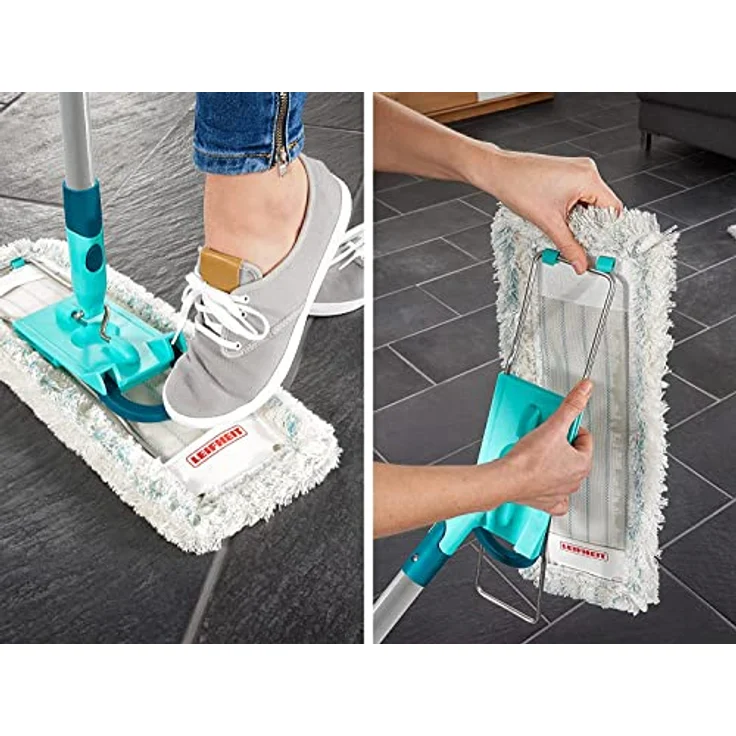 Leifheit rückenschonender Bodenwischer Profi XL cotton plus, Stahlstiel 146cm, Wischmopp mit Fußklick, für Fliesen- umd Steinböden, 360° Drehgelenk, Click-System, Karton – Bild 5