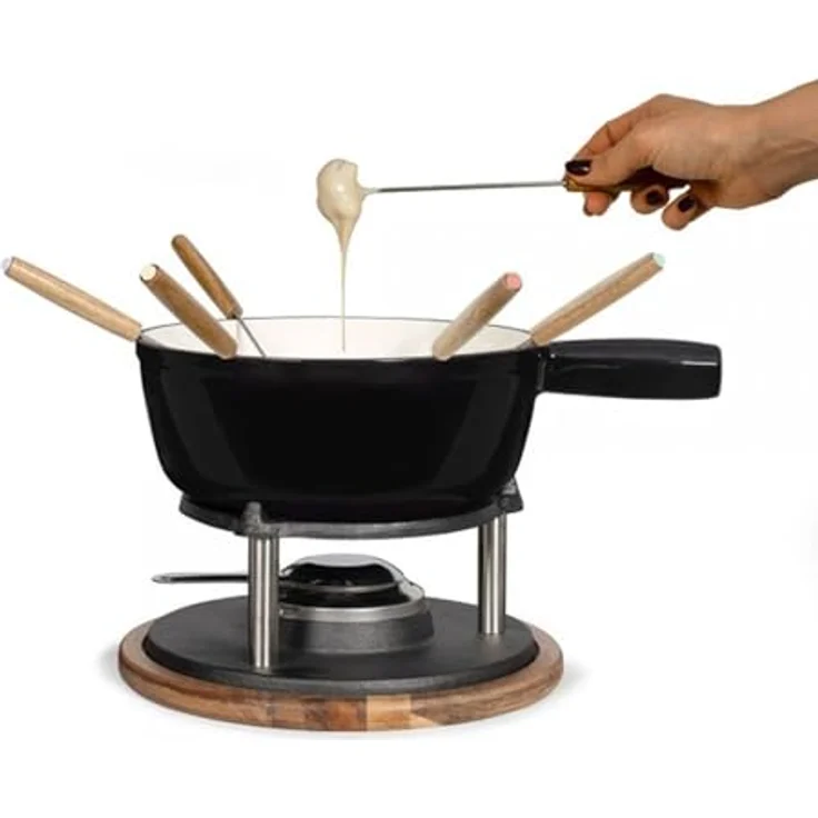 Livoo MEN426C, Fondue-Set für bis zu 6 Personen, 2,6 Liter, mit Akazienholzsockel und emaillierter Gusseisenpfanne – Bild 5