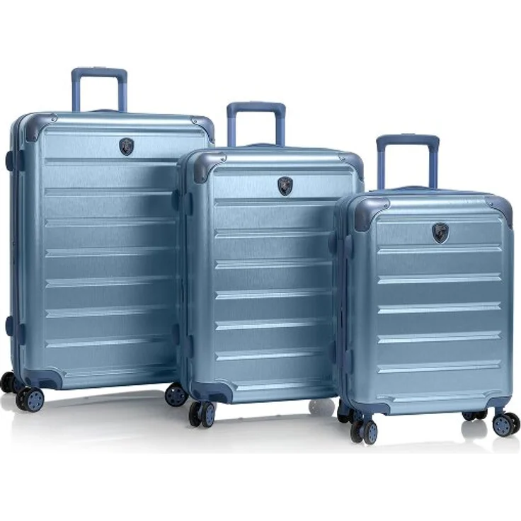 Heys Alumix 4 Rollen Kofferset 3-teilig, Dehnfalte, blau, 100% Polycarbonat, 52 cm x 30 cm x 76 cm