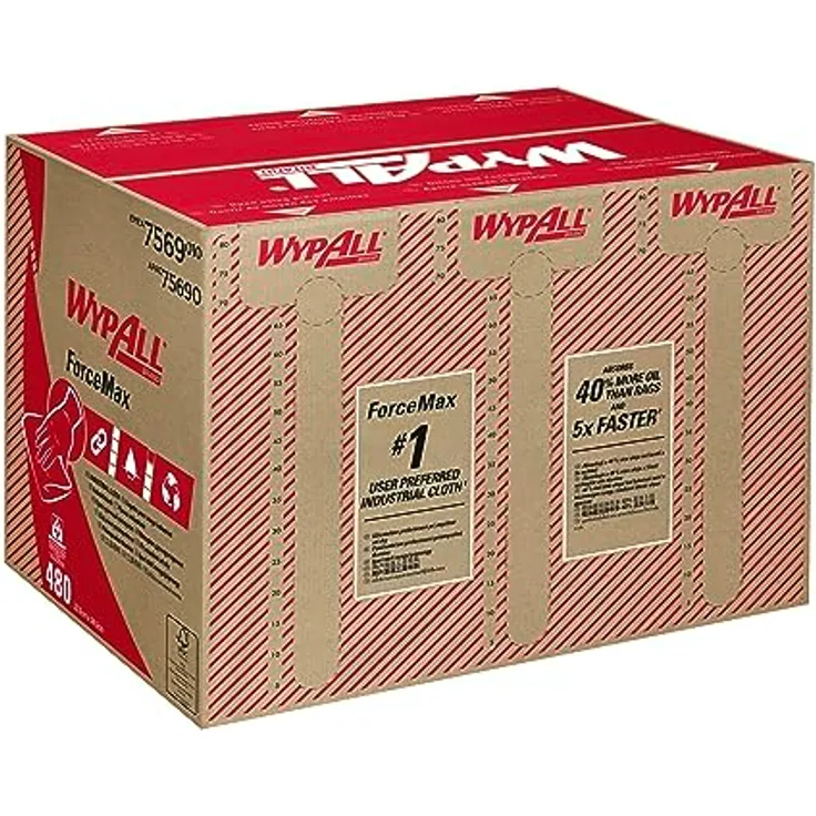 WypAll ForceMax Industrie-Wischtücher 7569 – 1 Box mit 480 Tüchern, 1-lagig, grau