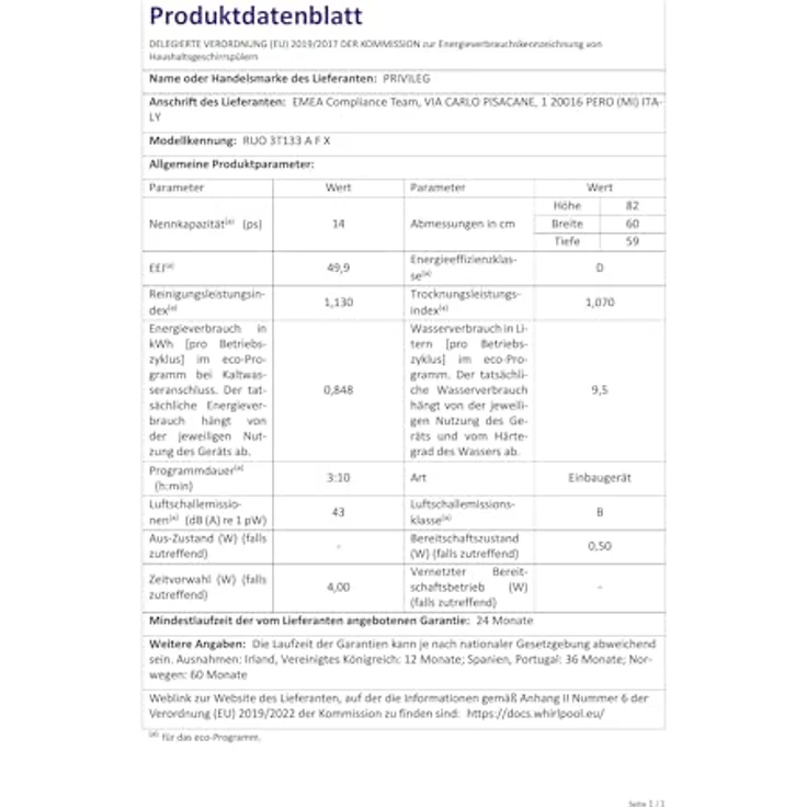 Privileg RUO 3T133 A FX, Geschirrspüler, D, Geräuschemissionsklasse B, Geräuschemissionen 43 Dezibel – Bild 9