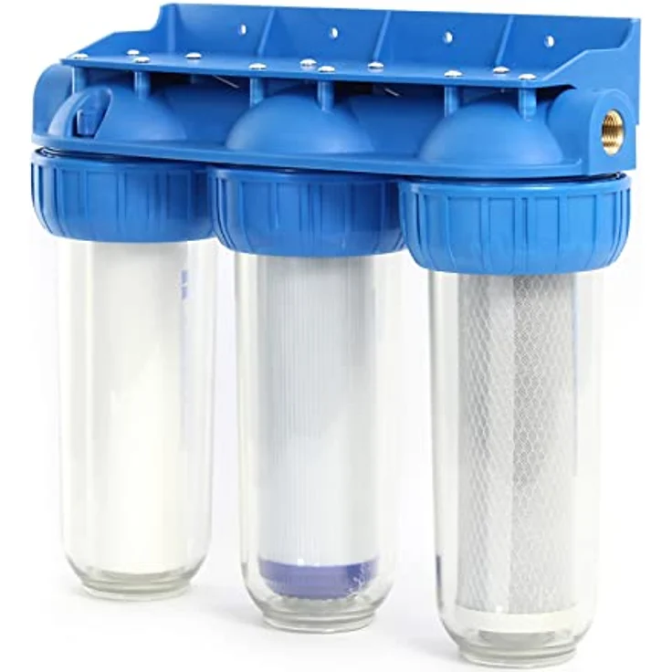 Naturewater NW-BR10B4 3 Stufen Wasserfilter, 5 µ, 32,89 mm (1"), Ø60 mm PP Kartusche, Filter Wandhalterung, Filterschlüssel, Sedimentfilter Aktivkohleblock Aktivkohlegranulat, weiß – Bild 3
