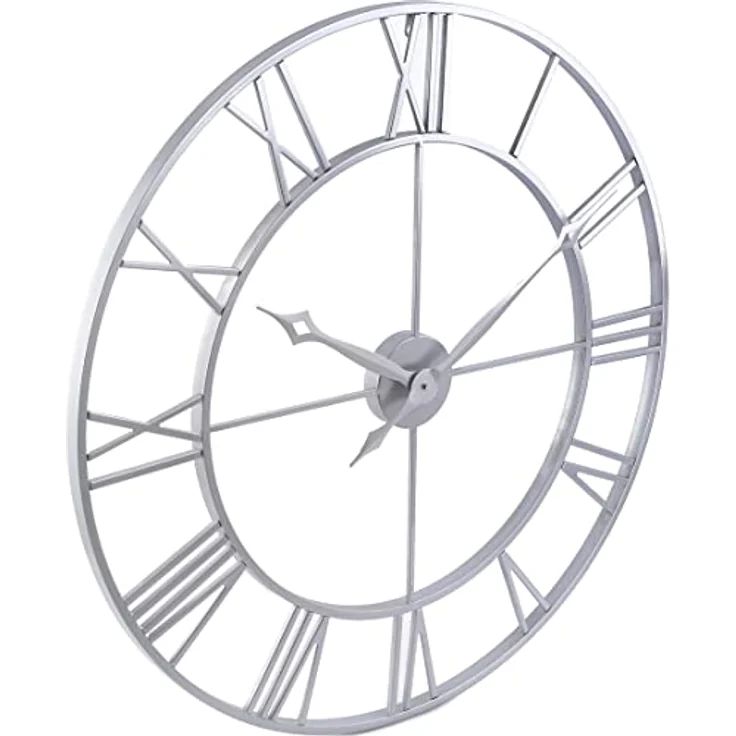 Samilito Große Wanduhr im Vintage-Stil, rund, geräuschlos, Silber. Gratis dazu EIN Extraset Uhrzeiger in Schwarz. Die Metalluhr für Loft, Wohnzimmer, Schlafzimmer und Küchendekoration (76 cm) – Bild 3