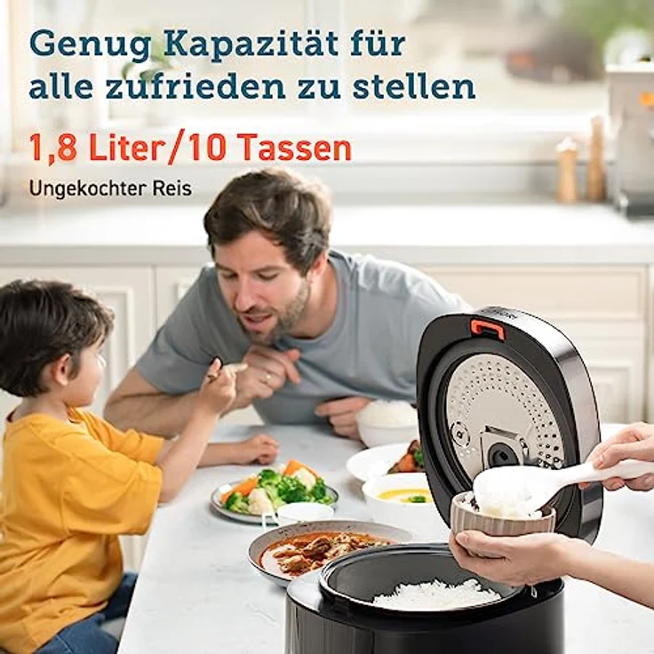 COSORI Reiskocher, Multikocher mit 17 Programme, Rice Cooker 1,8 L, Fuzzy-Logik, Dampfgarer mit Edestahleinsatz, Rezeptbuch, Slow Cooker, Premium Innentopf, Warmhaltefunktion, Timer – Bild 4