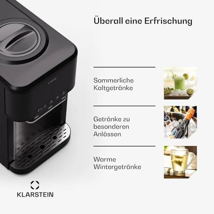 Klarstein Eiswürfelmaschine Aqueous, 3-in-1 mit Heiß- und Kaltwasserdispenser, selbstreinigend, 20 kg Eis pro Tag, BPA-frei – Bild 5