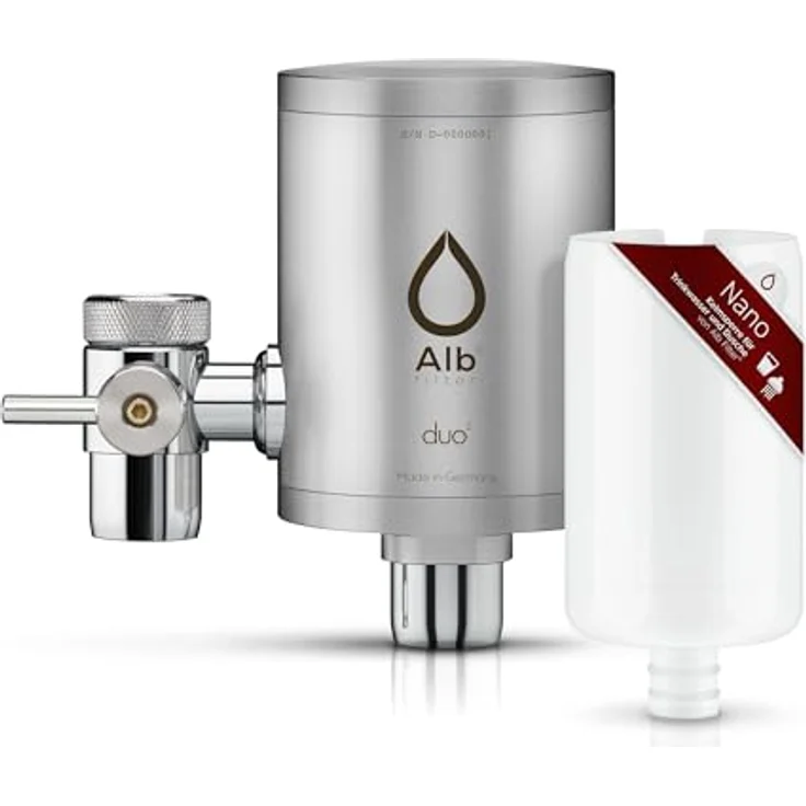 Alb Filter Duo Nano Wasserhahnfilter mit Keimsperre, Edelstahl mattiert, 99,999% Bakterienfiltration – Bild 2