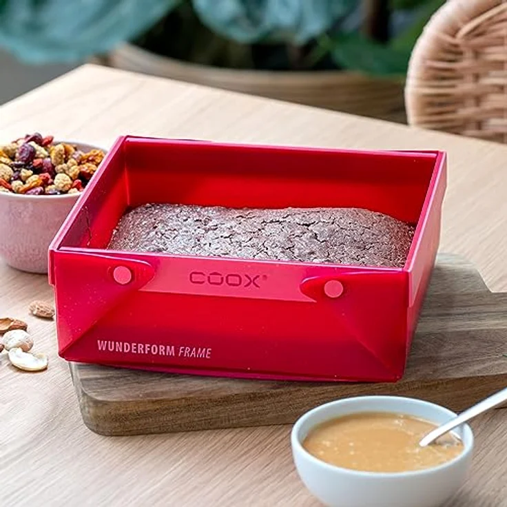 coox WUNDERFORM Frame SQ, faltbare Silikon Kastenform in Rot, 2,2 Liter Volumen, antihaftbeschichtet, spülmaschinenfest, für Kuchen, Brot und Aufläufe – Bild 4