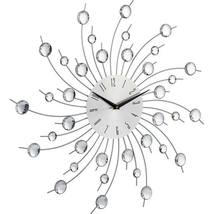 relaxdays Wanduhr Wanduhr XL mit Glitzer, 50 x 50 cm, Silberfarben, Acrylsteine, analog