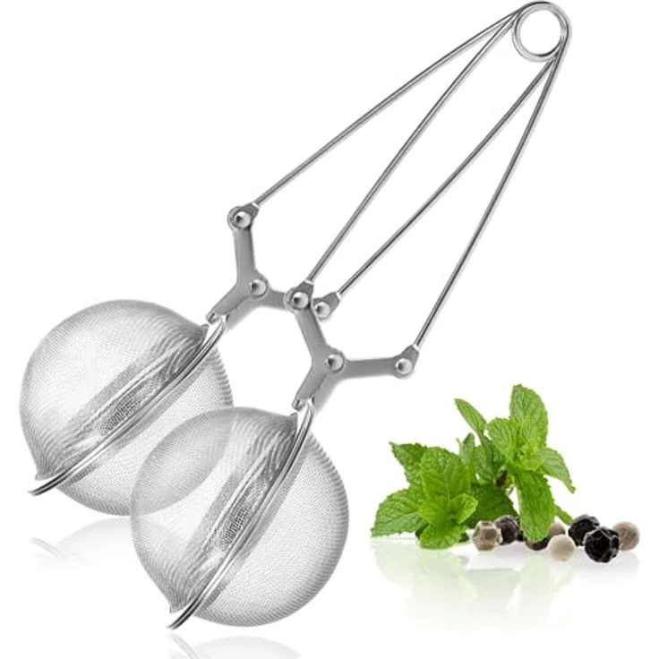 com-four® 2x Teezangen, Teeei in Kugelform aus rostfreiem Edelstahl 304, geschmacksneutral und spülmaschinengeeignet, Ø 6.5 cm, silberfarben – Bild 1