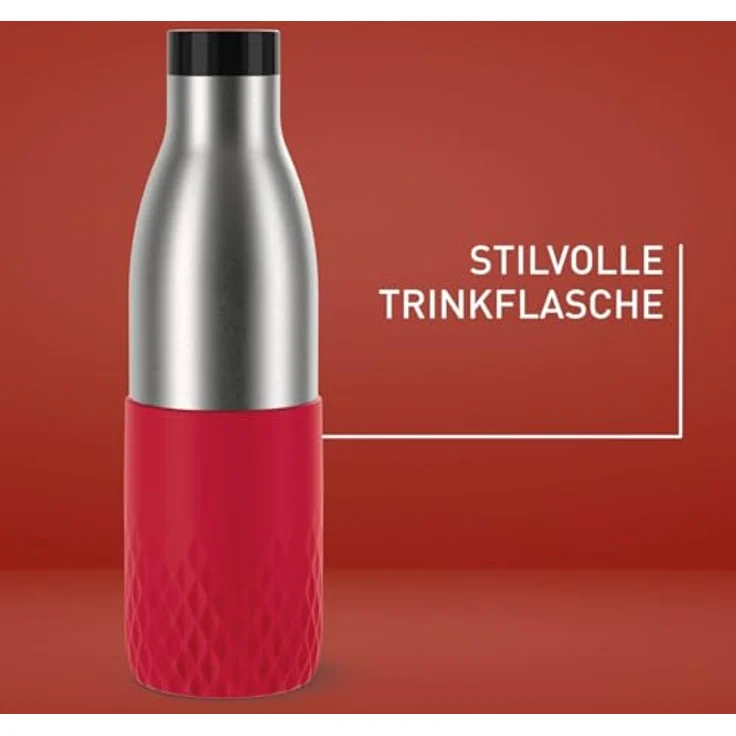 Emsa Bludrop Sleeve Isolier-Trinkflasche, 0,7 Liter, 100% dicht, Quick-Press Verschluss, 12h warm, 24h kühl, Edelstahl, Dunkelrot, spülmaschinenfest, N31128 – Bild 5