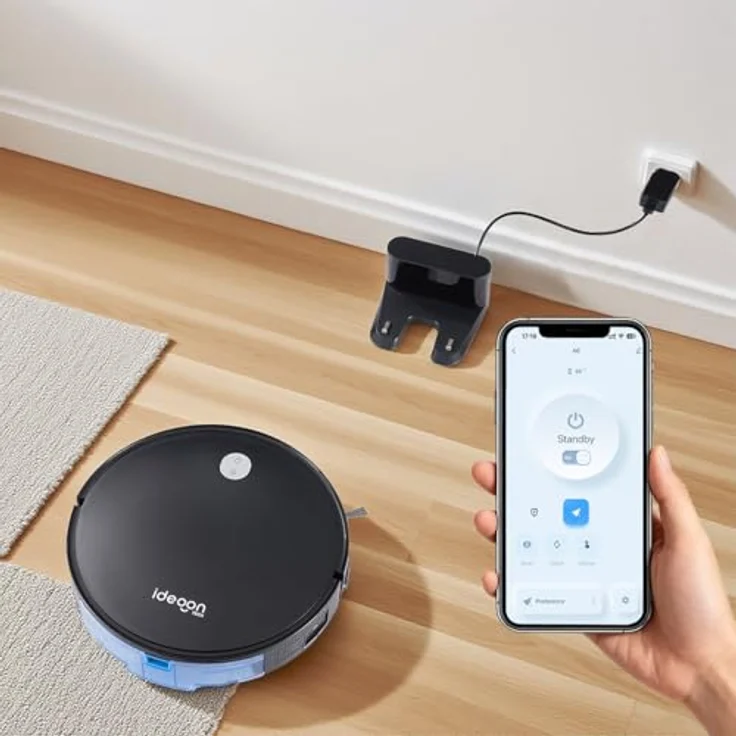shop'n smile ideoon 3in1 Saugroboter mit Wischfunktion, App-Steuerung, bis 120 m², 3 kPa Saugkraft, beutellos, bürstenloser Motor, leise mit 63 dB – Bild 2