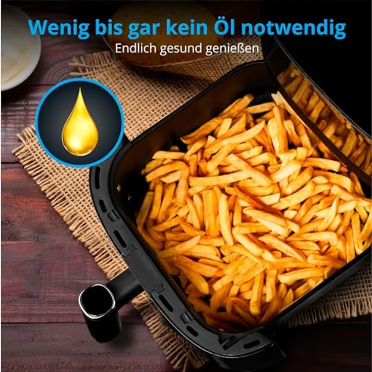 MEDION X10 XL Heißluftfritteuse (5 Liter XXL Frittierkorb, Wasserdampf für krosse Speisen, 1.500 Watt, Sichtfenster, Schüttel Alarm, Digitales Bedienfeld, 10 Automatikprogramme, bis zu 230 °C) – Bild 4