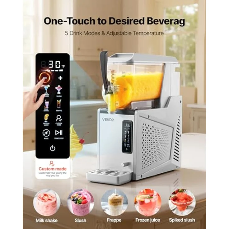 VEVOR Slush Maschine X-30, 3 L Eisbereiter mit Selbstreinigungsfunktion, 350 W für Frozen Margaritas und Shakes, transparentes Polycarbonat, weiße LED-Beleuchtung – Bild 2
