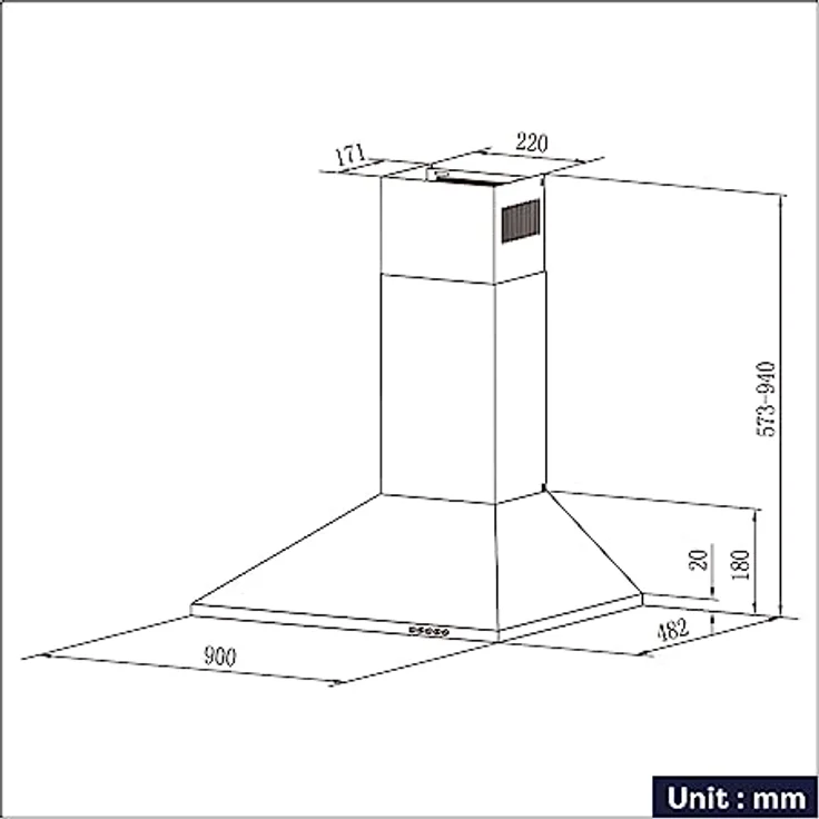CIARRA Dunstabzugshaube Silber 90 cm Pyramide Typ aus Edelstahl CAS9201A – Bild 2