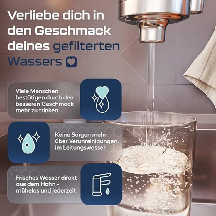 VILTARO Wasserhahnfilter, BPA-frei, Edelstahl, Aktivkohlefilter, 3000 l Kapazität, 2 Cent/l – Bild 5