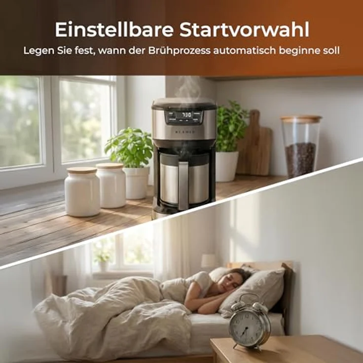 KLAMER Filterkaffeemaschine mit Thermoskanne, 1,25L Fassungsvermögen, Startzeitvorwahl & Tropf-Stopp, 1000 Watt für bis zu 10 Tassen – Bild 4