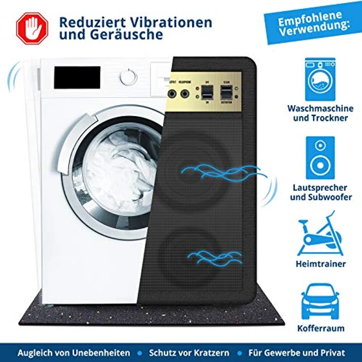 casa pura Waschmaschinen Unterlage 5mm, Antivibrationsmatte 62,5x500cm, rutschhemmende Gummimatte, feuchtraumgeeignet, schwarz mit Farbpigmenten – Bild 4
