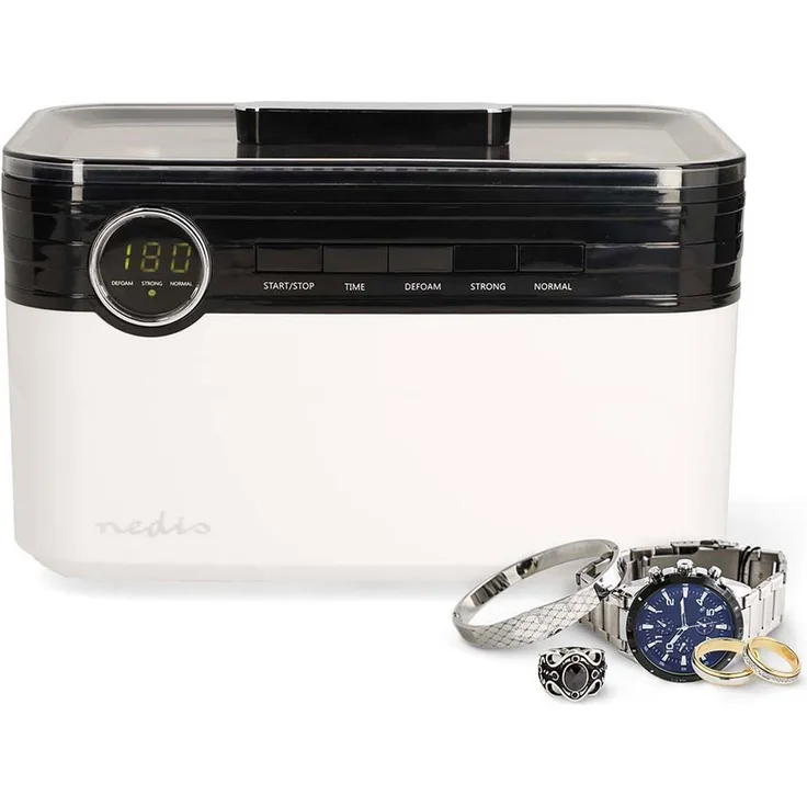 Nedis Ultraschall-Schmuck-Reiniger mit 1800 ml Tank, 43 kHz Schwingungen, drei Reinigungsstufen, weiss