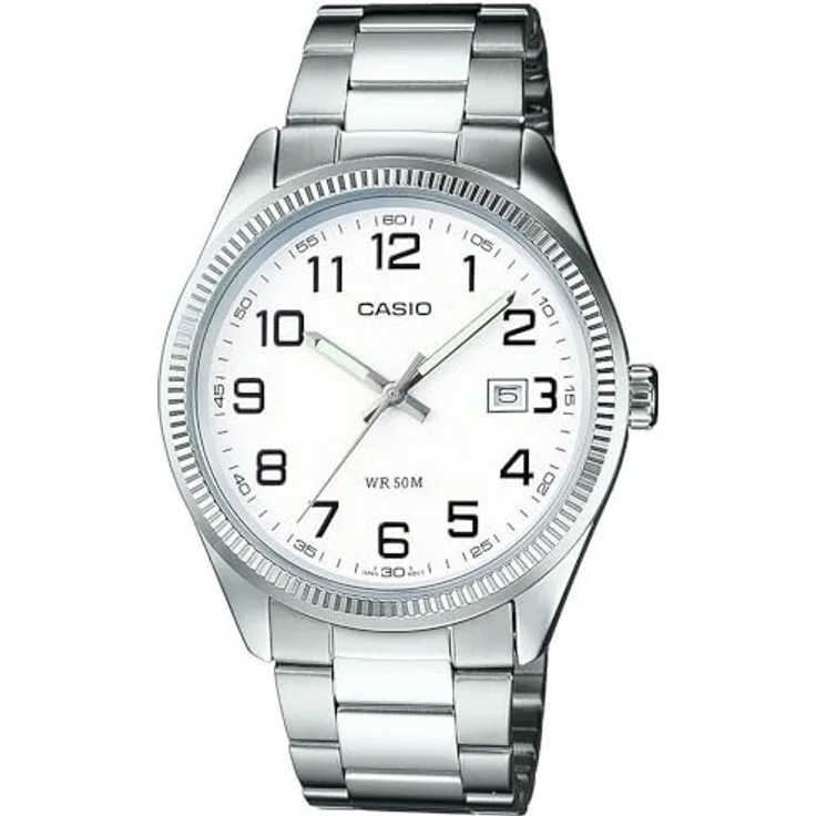 Casio MTP-1302PD-7BVEF, Herren Armbanduhr Analog Quarz, Edelstahlarmband, Neo Display, Mineralglas, wasserdicht bis 5 Bar, Datumsanzeige