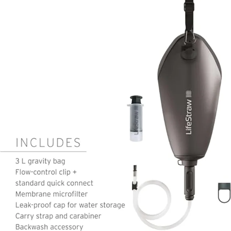 LifeStraw Peak Series Kompakter Schwerkraft-Wasserbeutel mit Wasserfilter, 3 L, grau, BPA-frei, 2000 L Filterlebensdauer – Bild 8