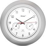 Mebus Funk-Wanduhr mit Thermometer und Hygrometer/silberner Rahmen/weißes Zifferblatt / 29cm Durchmesser/Rund/Modell: 19450 / Farbe: Silber, Weiß