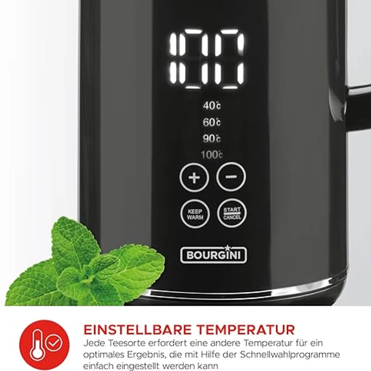 Bourgini Cool Touch Digitaler Wasserkocher, 1.7 l mit Warmhaltefunktion und digitalem Bildschirm, Schwarz – Bild 6