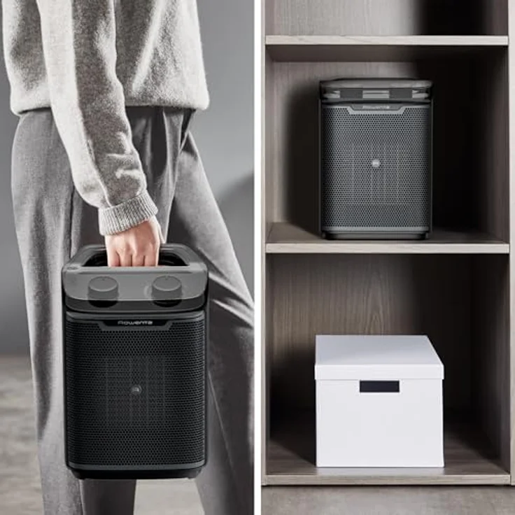 Rowenta Intense Comfort Aqua Heizlüfter SO9350F0, 2 Leistungsstufen, spritzgeschützt IP21, für Badezimmer geeignet, kompakt, Thermostat, leise, Tragegriff, Schwarz – Bild 3