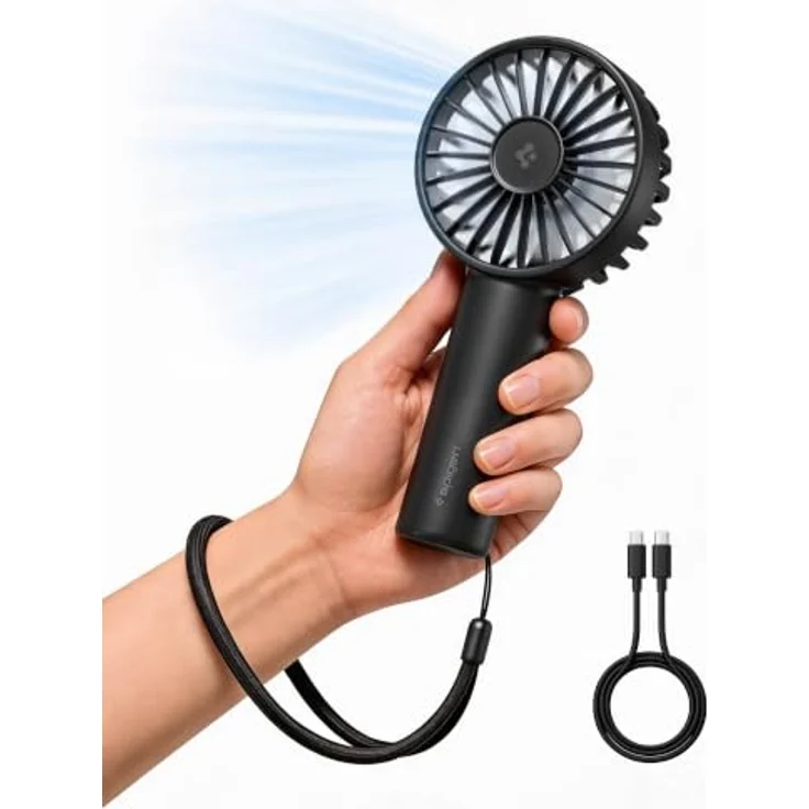 Spigen Handventilator Mini, Akku Aufladbar, USB-C, 3 Geschwindigkeitsstufen, Schwarz – Bild 1