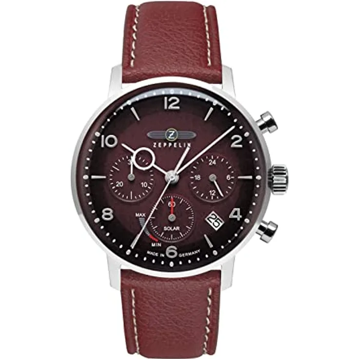 Zeppelin Herrenuhr Solar Chronograph LZ129 Hindenburg Dunkelrot 8086-2_n, Kunststoff Armband in rot - Preisvergleich