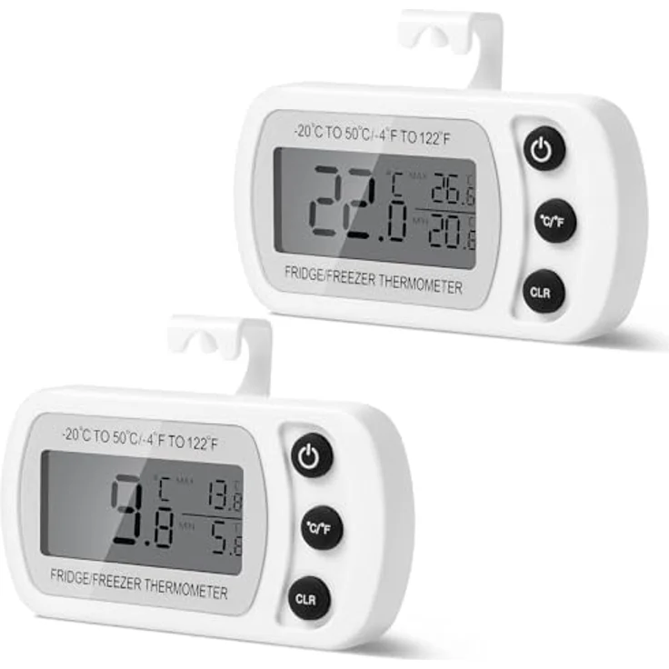 AiQInu Digitale Kühlschrank Thermometer 2er Set, Magnetisches Gefrierschrank Thermometer mit Haken, LCD-Display, -20°C bis 50°C Messbereich, für Zuhause und Gastronomie – Bild 1