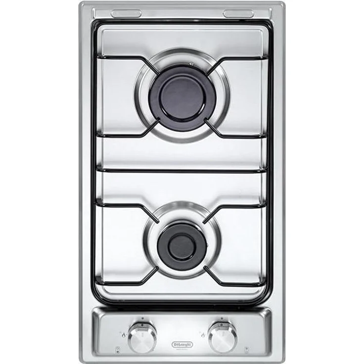 De'Longhi I 23 D, Edelstahl-Einbaukochfeld 30 cm mit 2 Gasherden und benutzerfreundlichen Drehreglern, Silber