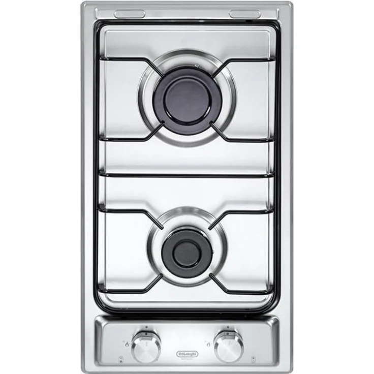 De'Longhi I 23 D, Edelstahl-Einbaukochfeld 30 cm mit 2 Gasherden und benutzerfreundlichen Drehreglern, Silber