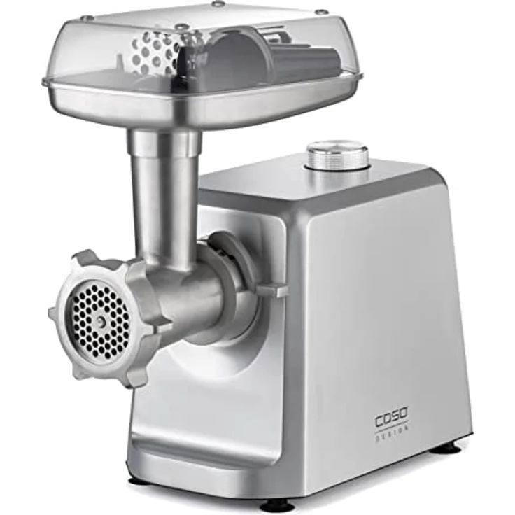 CASO FW 2500 Silber, Fleischwolf mit leistungsstarkem 2500 Watt Motor, langlebige Titan Klinge, Rücklauf-Funktion, umfangreiches Zubehör inkl. Burgerpresse, geräuscharmer DC-Motor – Bild 1