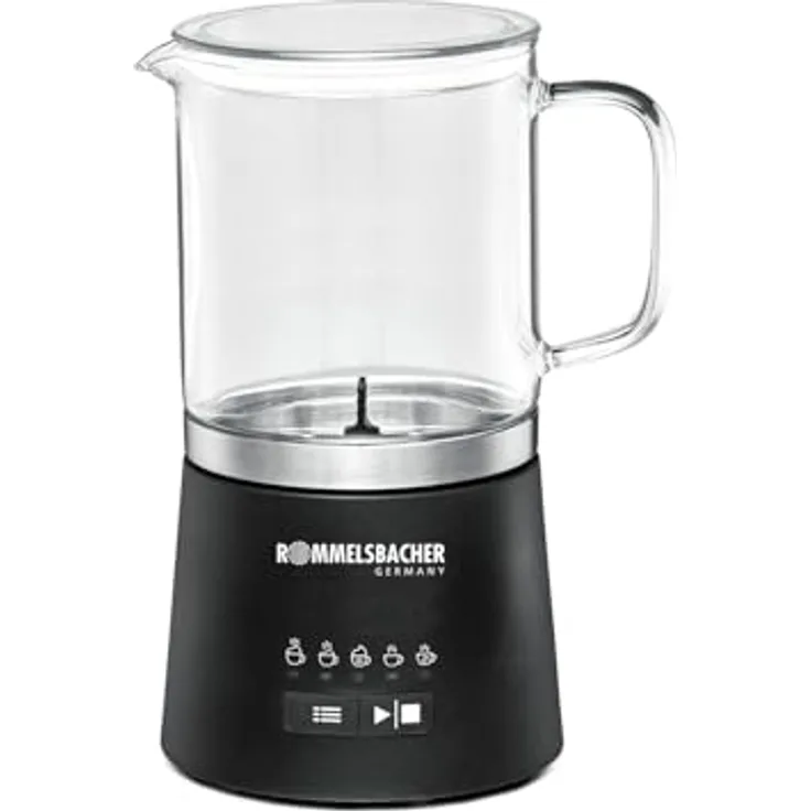 Rommelsbacher Milchaufschäumer MS 625, elektrisch, 250 ml zum Schäumen, 500 ml zum Verrühren, Glaskanne, 5 Programme, heiß & kalt, transparent