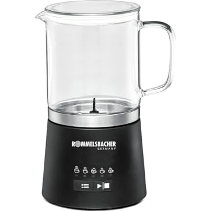 Rommelsbacher Milchaufschäumer MS 625, elektrisch, 250 ml zum Schäumen, 500 ml zum Verrühren, Glaskanne, 5 Programme, heiß & kalt, transparent – Bild 1