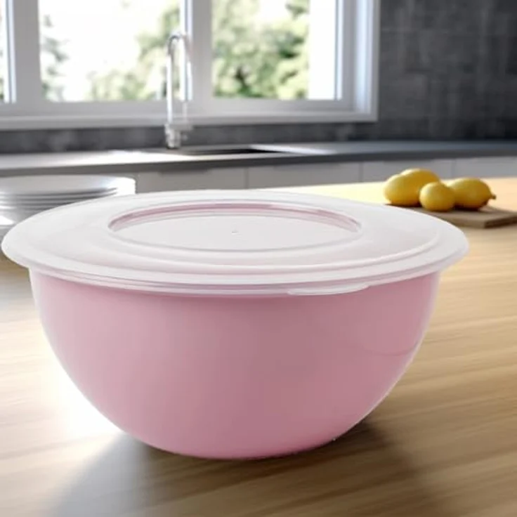 2friends SUSTANIA Schüssel Modell Pink 5L, 2er Set - BPA-freie Rühr- und Salatschüssel in Pastellrosa, Ø 28 cm, mit Deckel – Bild 4