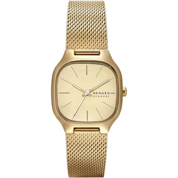 SKAGEN Quarzuhr MELLEM LILLE SKW3164, Damen-Armbanduhr mit goldfarbenem Edelstahlarmband und quadratischem 28-mm-Gehäuse – Bild 1