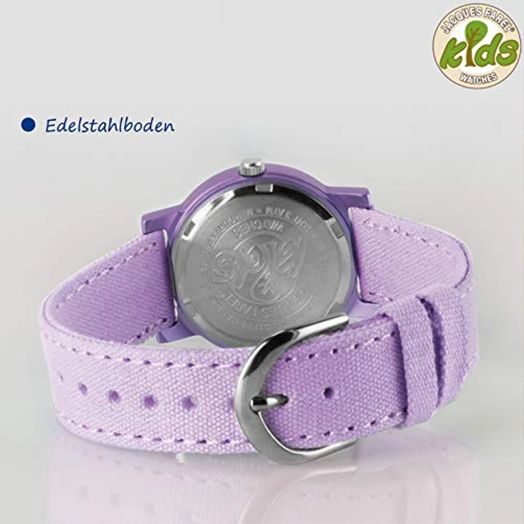 Jacques Farel Quarzuhr ORG 8820, Kinder-Armbanduhr mit Pferdestickerei, zartlila Baumwollarmband, ideal als Geschenk – Bild 4