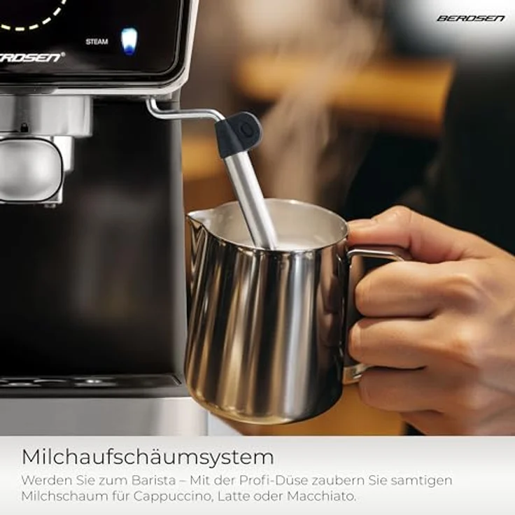 Berdsen BD-771, Kanne Kaffeemaschine 20 bar mit Milchaufschäumer, schwarz – Bild 6
