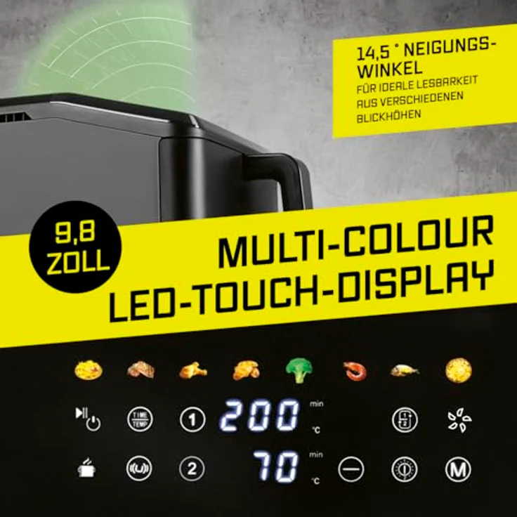 GOURMETmaxx FryUp vertikale Doppelkammer Heißluftfritteuse, 10 L mit 9,8 Zoll Multi-Colour LED-Touchdisplay, 11 Programmen und Oberhitze – Bild 5